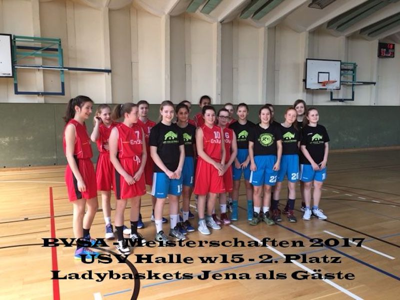 Landesliga w15 2. Platz USV Halle und Ladybaskets Jena (Gäste) // Foto: BVSA